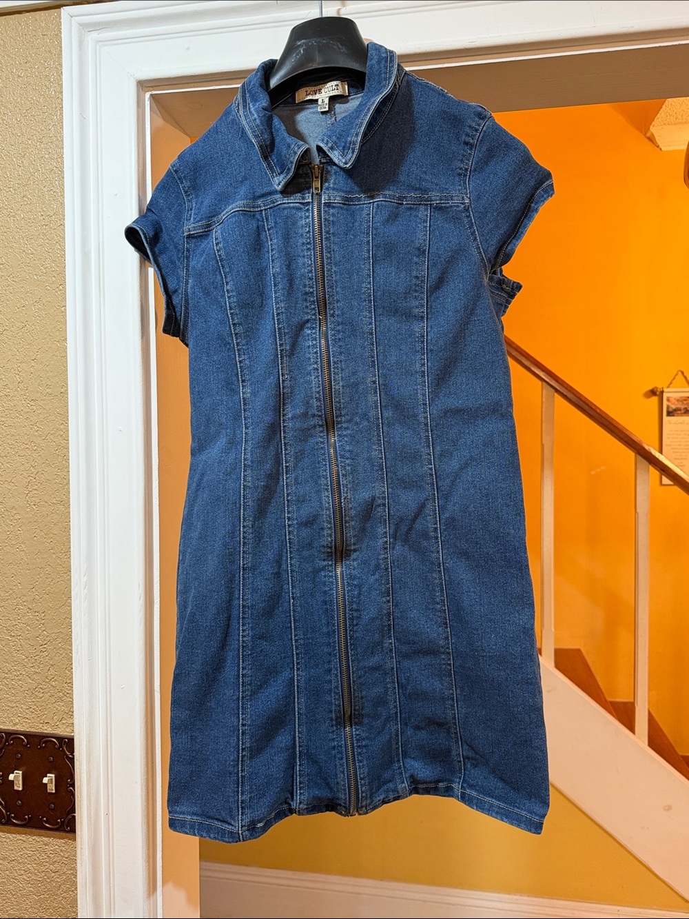 Women’s Denim Zip-Front Dress in Dark Blue